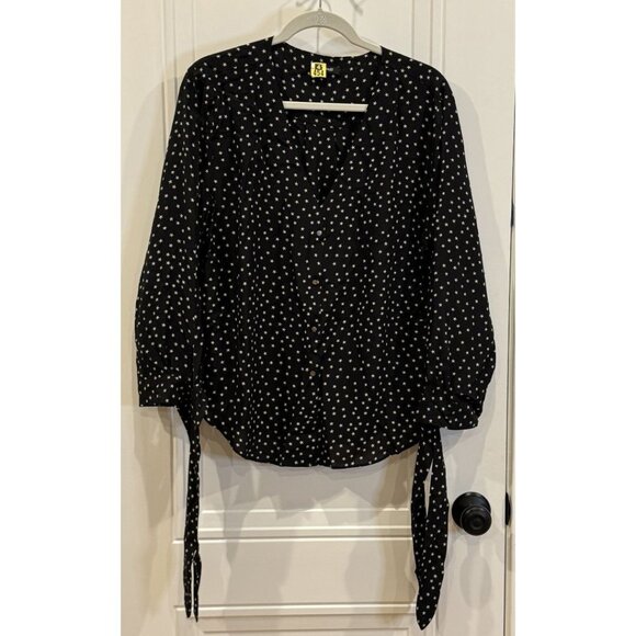 Madewell XL Black & White Star Blouse 100% Silk EUC - Picture 2 of 8